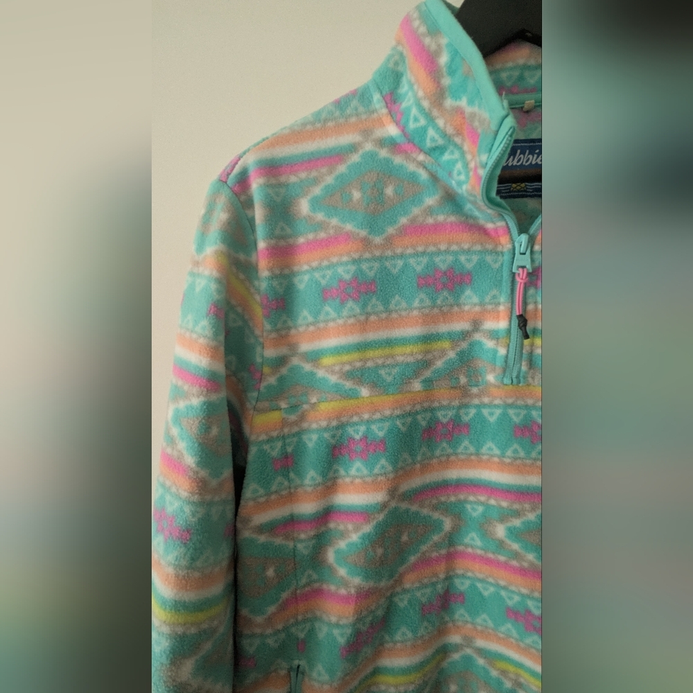 Chubbies The Flame Commander Fleece Quarter Zip Teal Geometric Aztec Medium - Picture 8 of 15